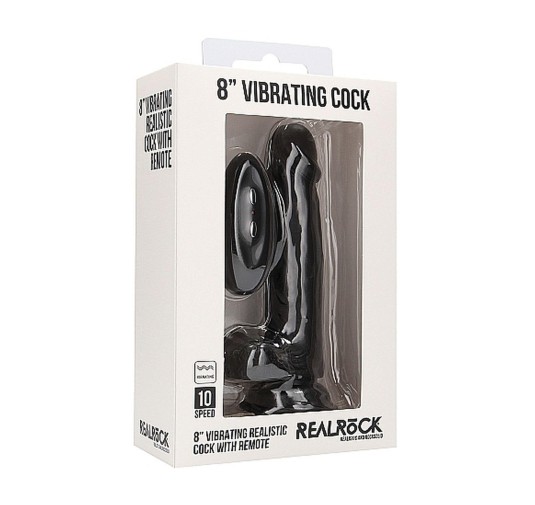 Vibrating Realistic Cock - 8" - With Scrotum - Black